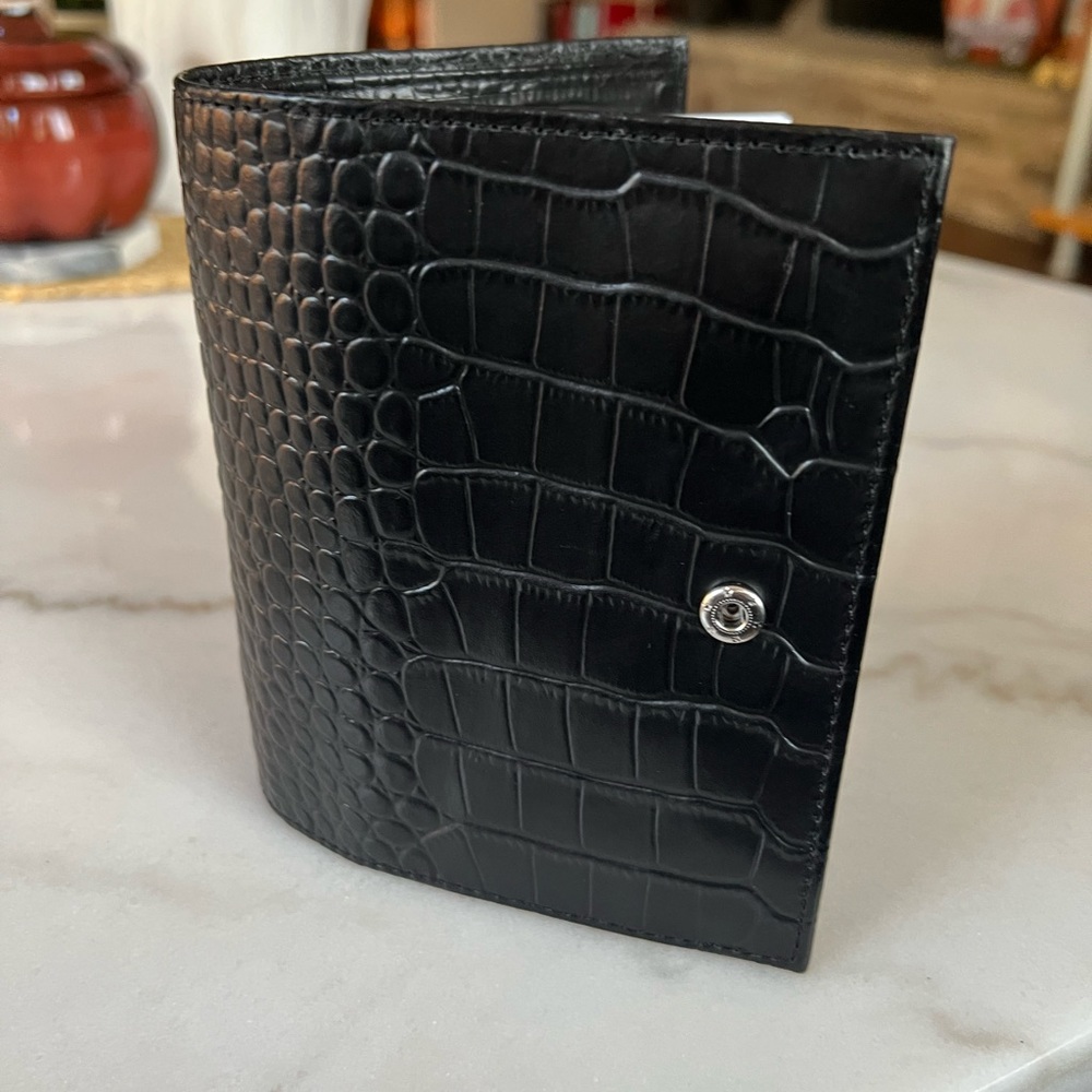 Moterm pocket organizer-planner with billfold in black croc.